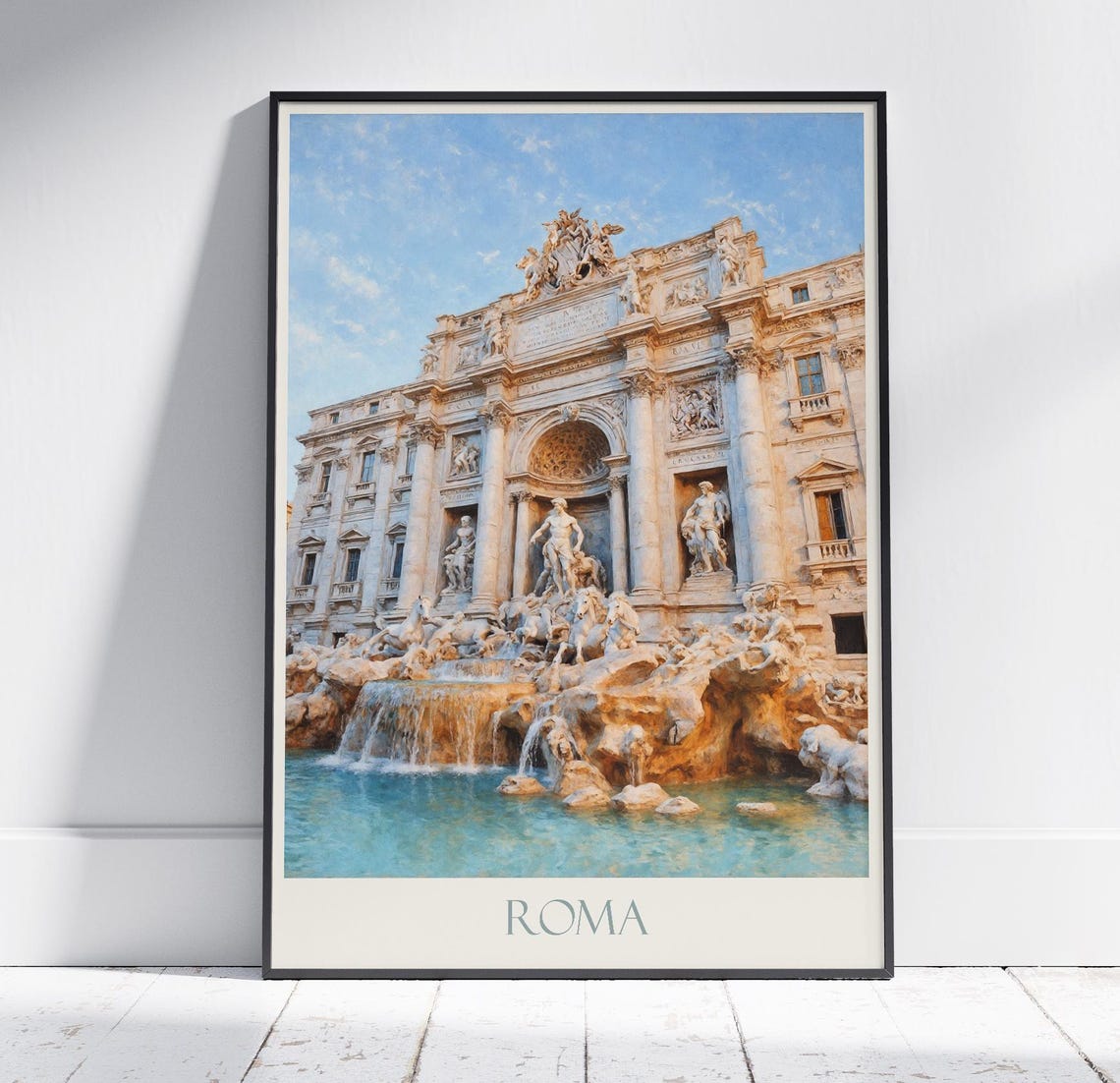 Roma Italy Trevi Fountain Baroque Marble Painted Travel Poster