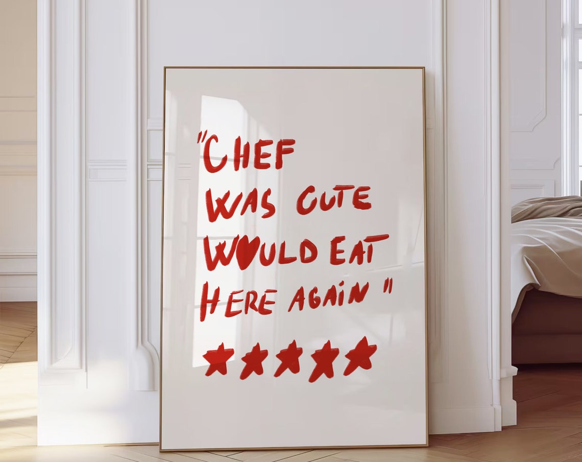 Chef Was Cute Would Eat Here Again Wall Art Kitchen Decor Cooking Bar Cart