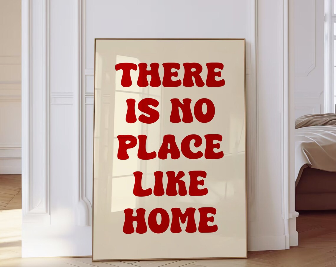 There Is No Place Like Home Red Retro Lettering Cozy Entryway Wall Art