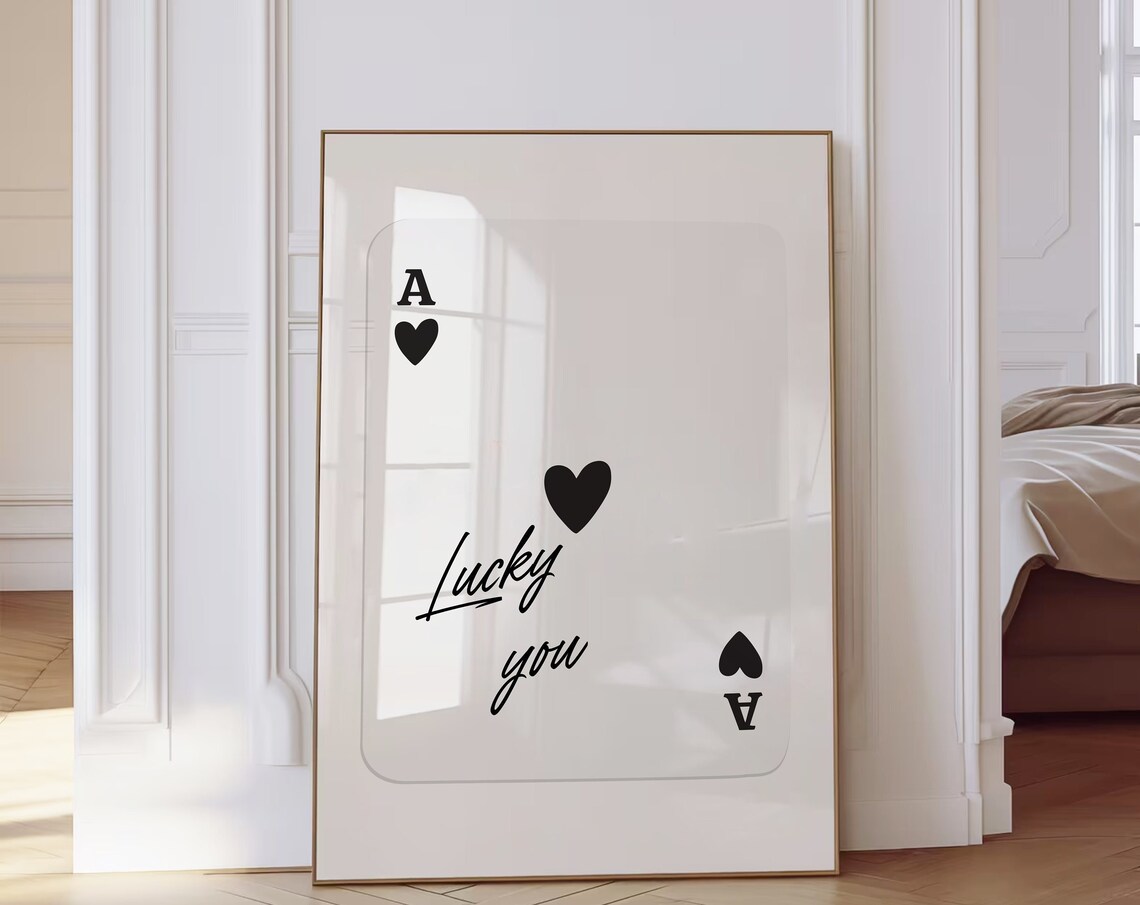 Lucky You Black Ace Of Hearts Playing Card Minimalist Poster