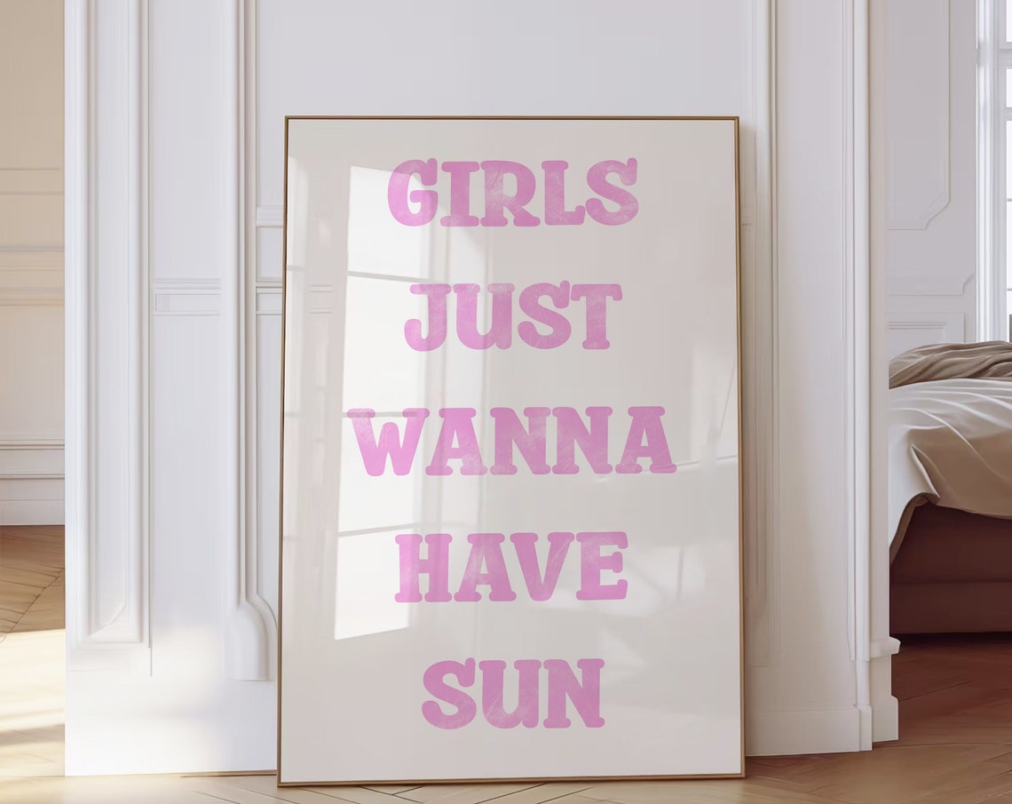 Girls Just Wanna Have Sun Wall Art Pink Coastal Cowgirl Granddaughter Decor Coconut Girl
