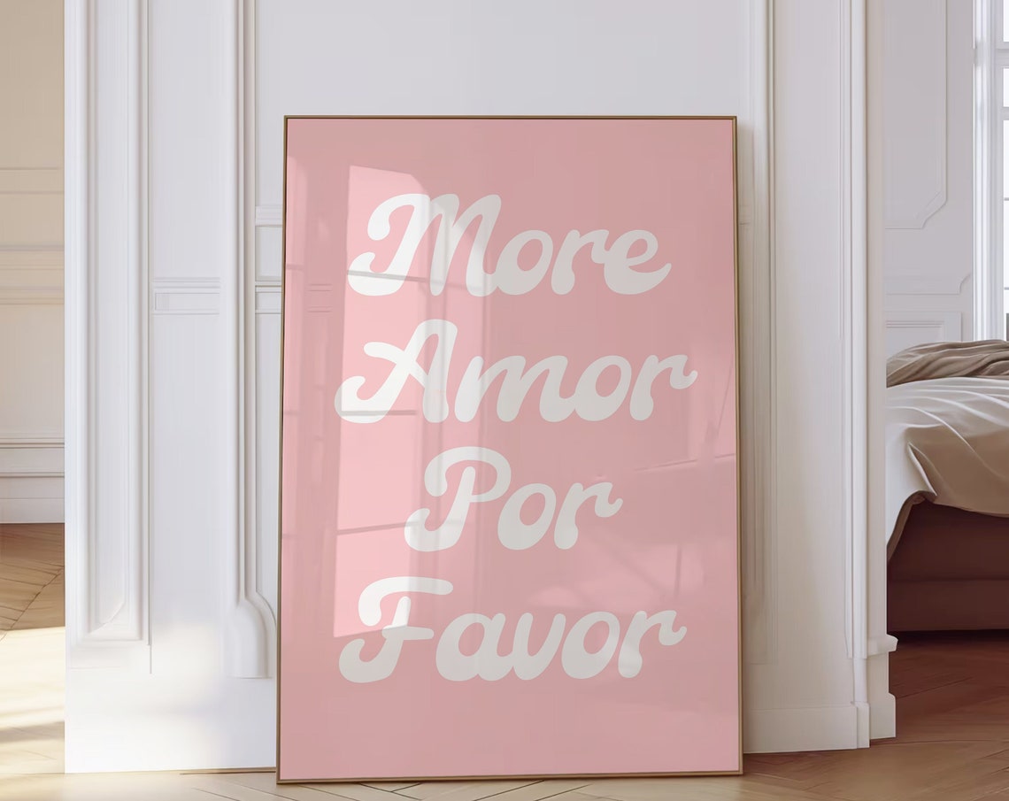 More Amor Por Favor Pink Retro Script Spanish Love Quote Poster