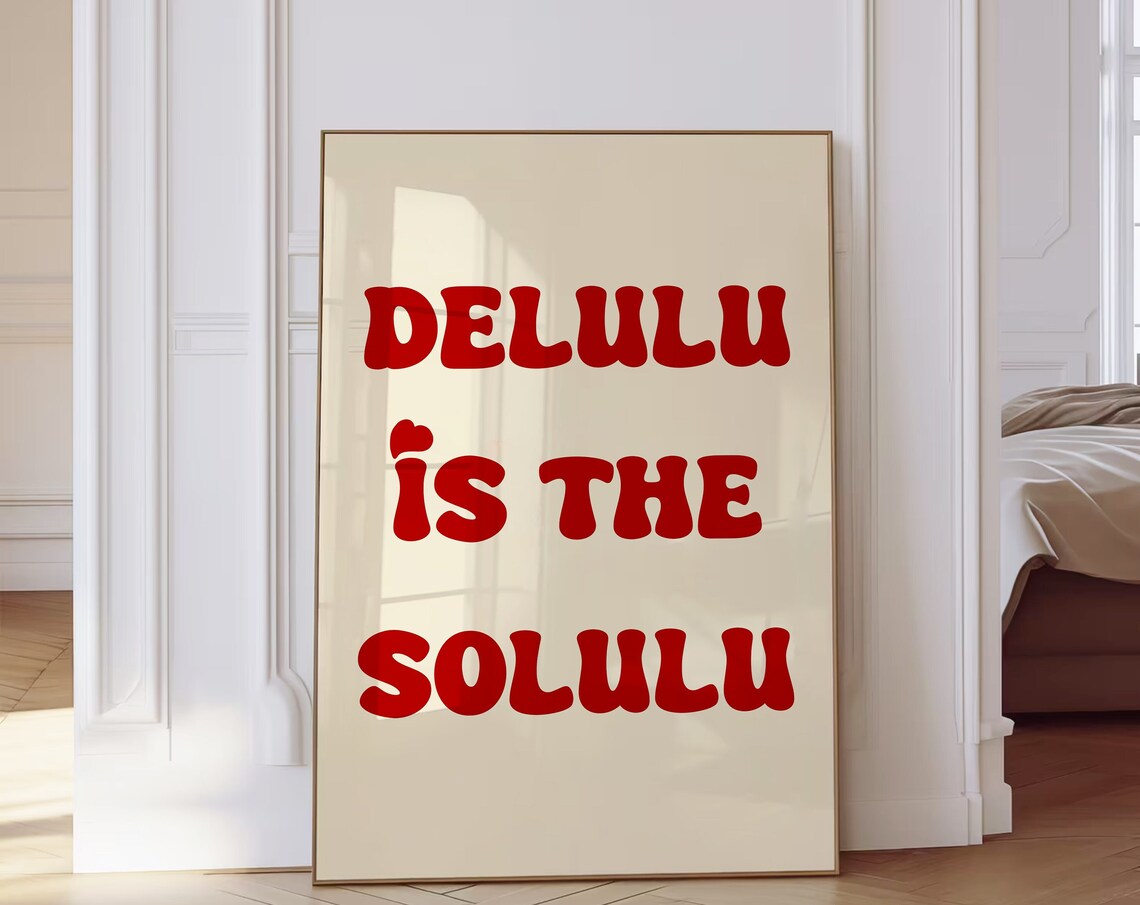 Delulu Is the Solulu Red Retro Bubble Letter Trendy Quote Poster