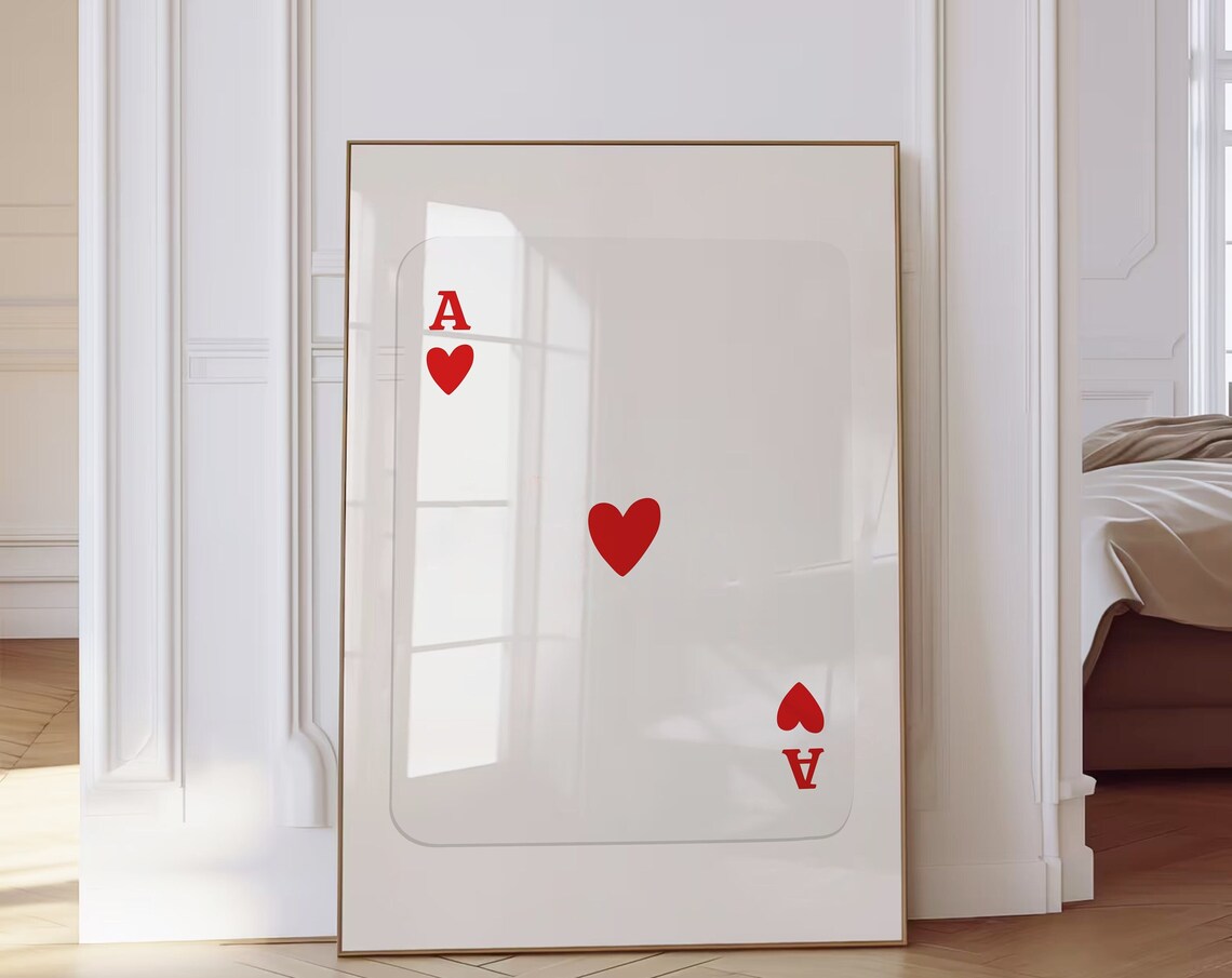 Red Ace Of Hearts Retro Poster, Y2K Decor