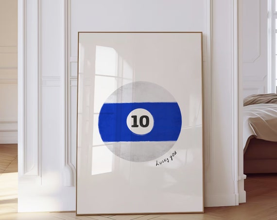 10 Pool Ball Retro Print Handdrawn Vintage Lucky Wall Art Trendy Prints Bar Cart Poster