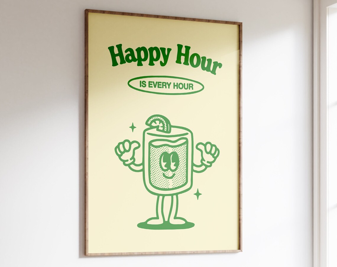 Happy Hour Retro Quote Poster, Bar Decor - Image 6