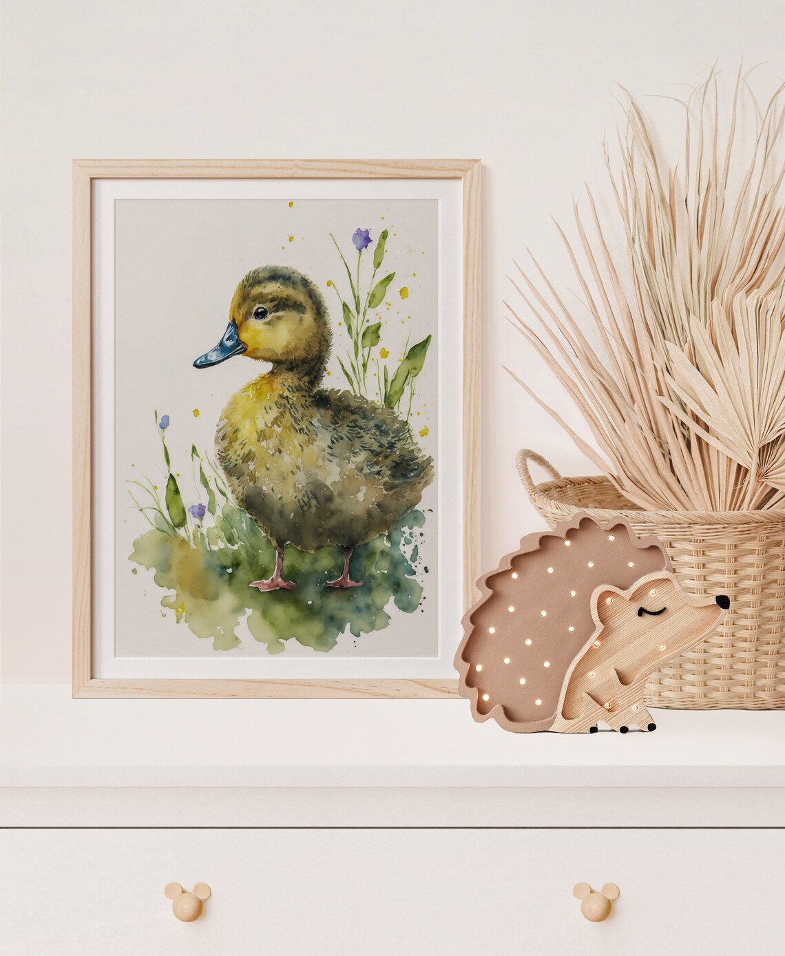 Cute Duckling Watercolor Grass Flowers Baby Nursery Art Poster - Image 5
