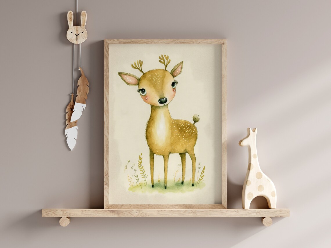 Cute Baby Deer Fawn in Watercolor Nursery Woodland Art Print - Image 2