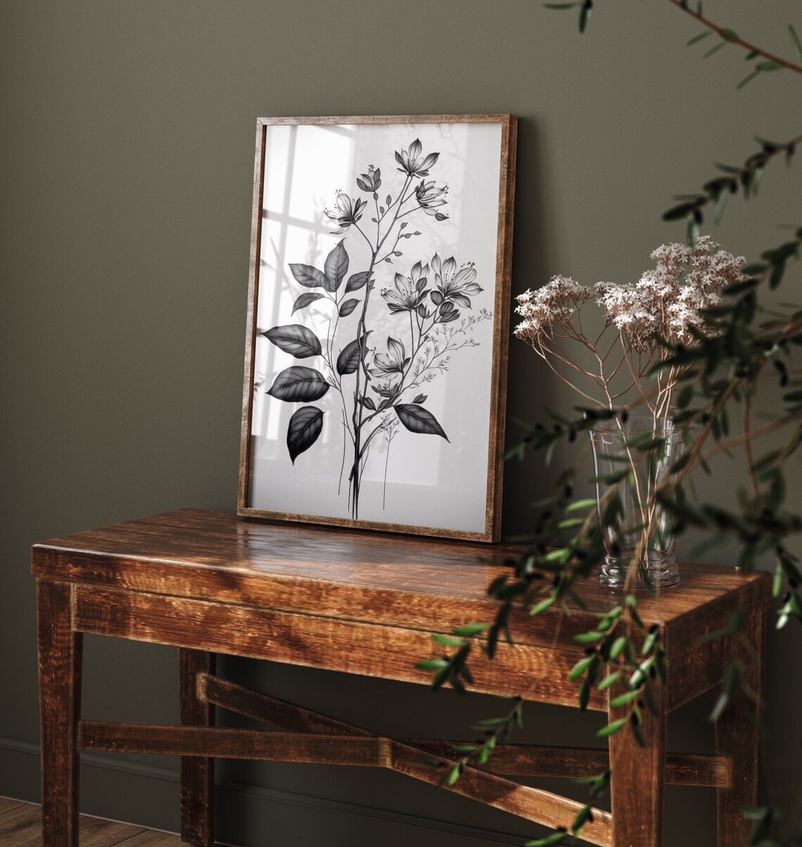 Black Botanical Drawing Elegant Ink Flower Illustration Art Poster - Image 4