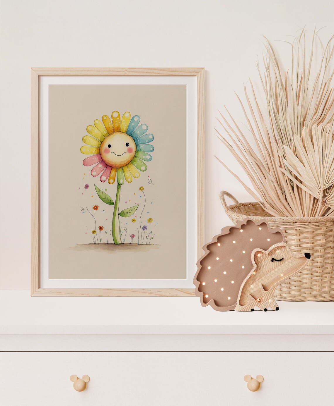 Rainbow Smiling Flower Watercolor Nursery Decor Style Poster - Image 5