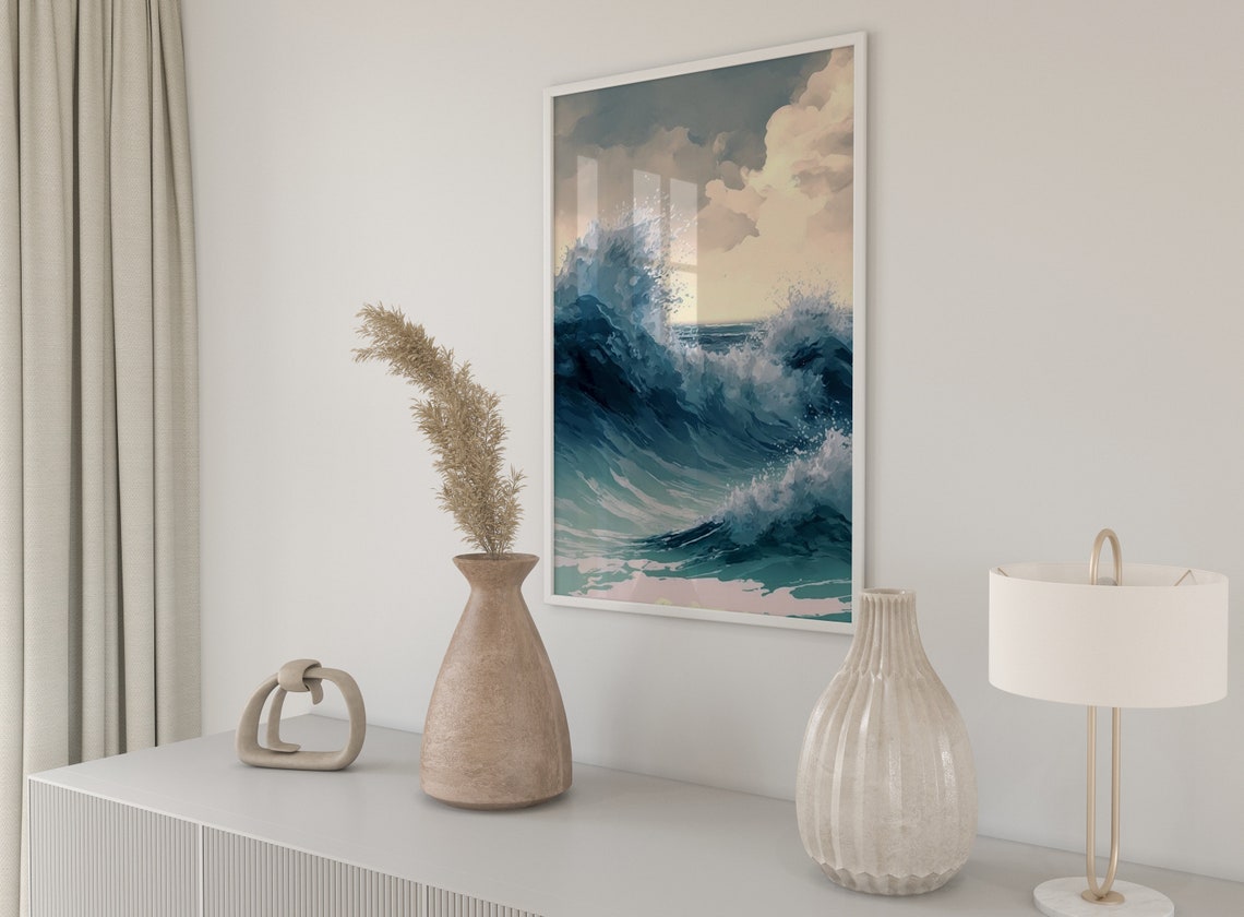 Ocean Wave Crashing Surf Blue Seascape Coastal Nature Art Print - Image 5