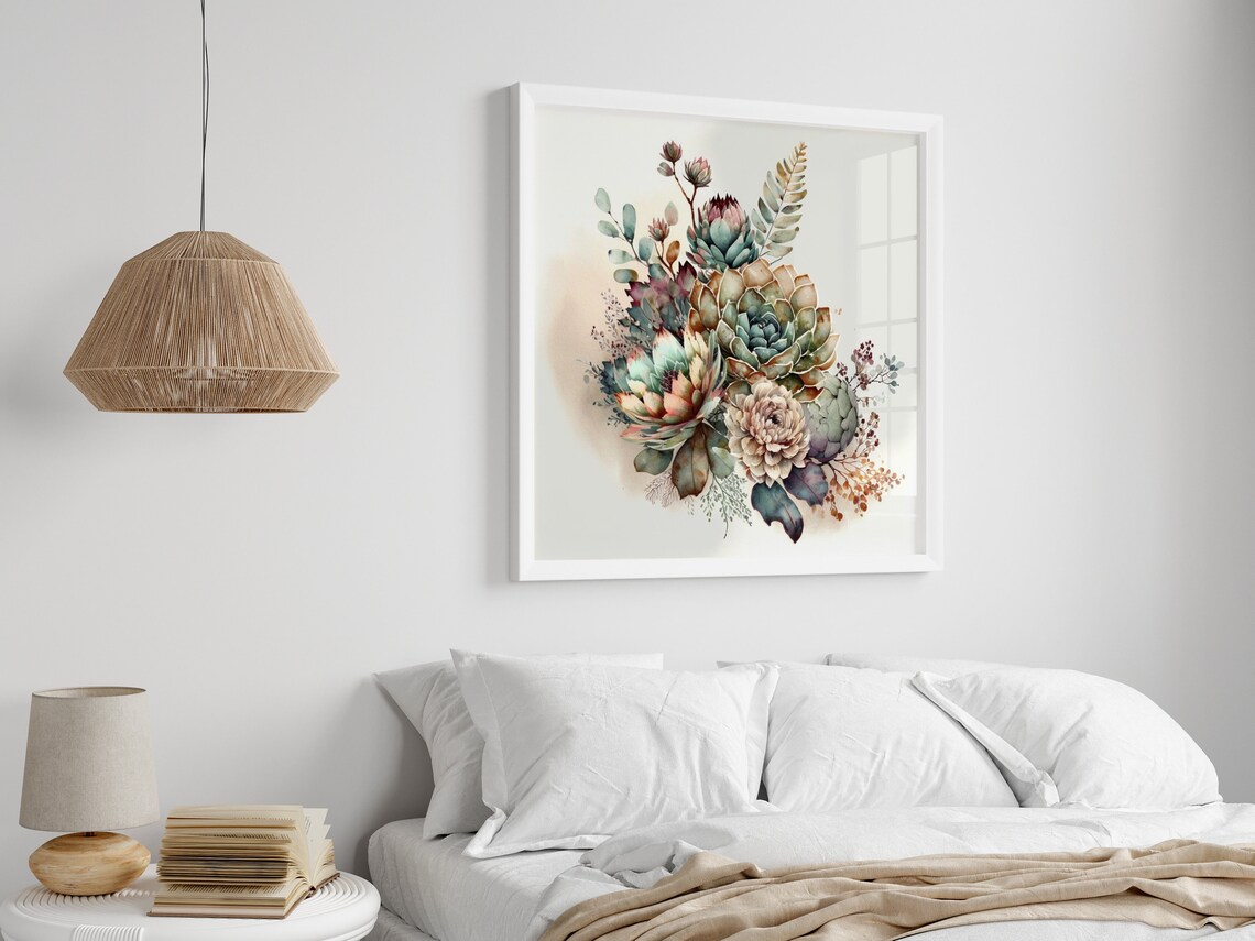 Warm Neutral Succulent Arrangement Watercolor Botanical Art Print - Image 4