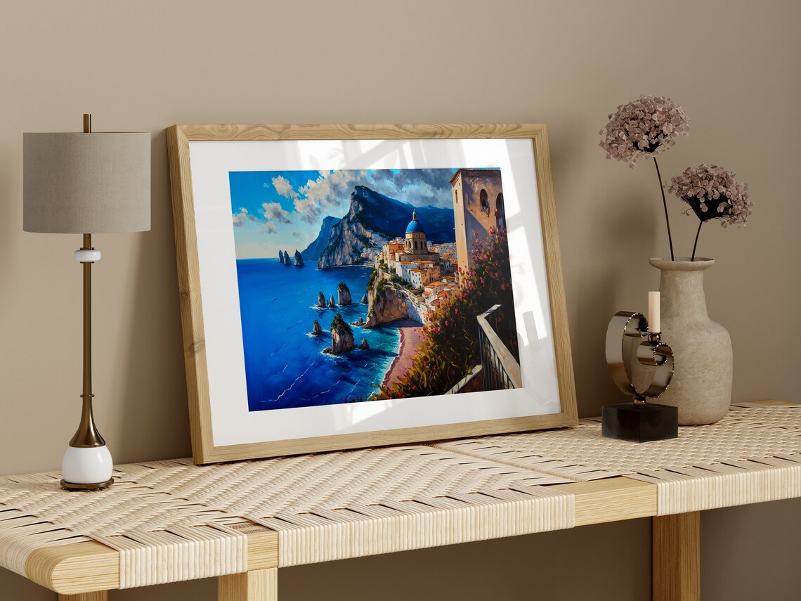 Sea Wall Art Print Amalfi Coast Contemporary Housewarming Gift Italian Seascape Sorrento Home Decor European Watercolour Painting - Image 2