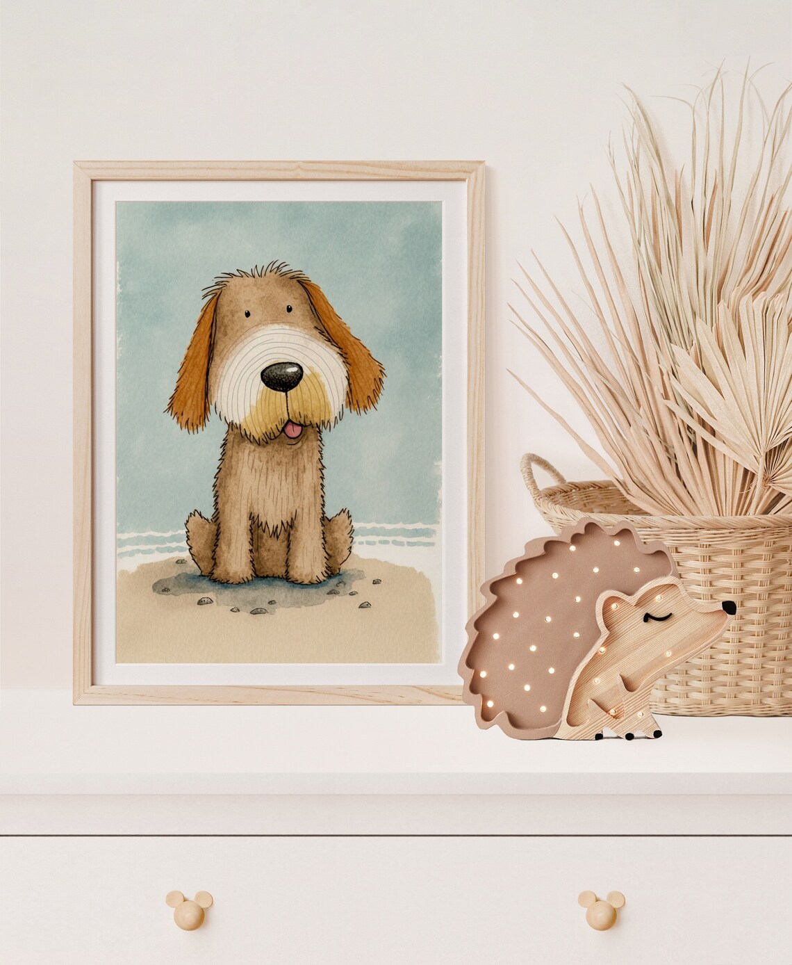 Cute Shaggy Brown Dog on Beach Watercolor Nursery Kids Art Print - Image 5