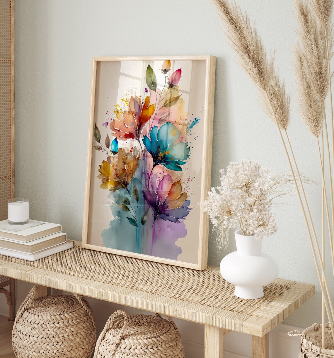 Colorful Wildflower Bouquet Watercolor Teal Orange Bloom Art Print - Image 4