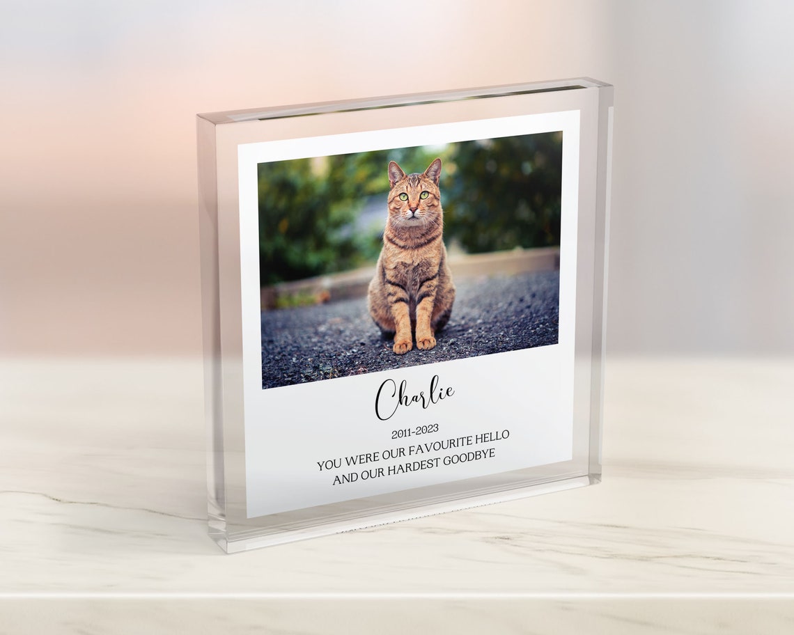 Personalised Cat Memorial Photo Block Favourite Hello Gift Print