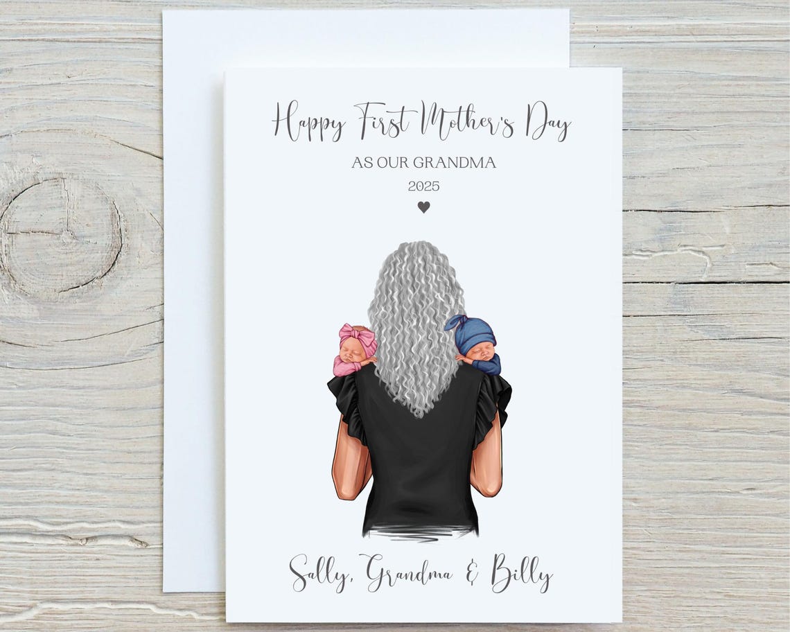 Personalised First Mothers Day Grandma of Twins Card Gift Print