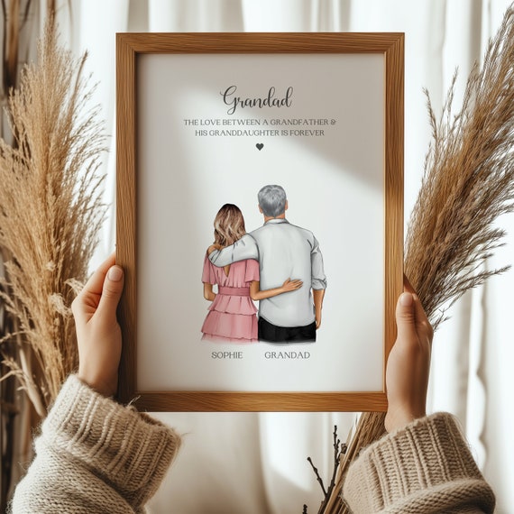 Grandad And Granddaughter Forever Love Print Grandfather Hugging Girl Art