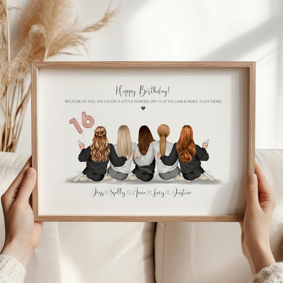 16th Birthday Print Personalised 16th Birthday Group Friendship Print 16th Birthday Gifts Birthday Gift For Her Friendship Print