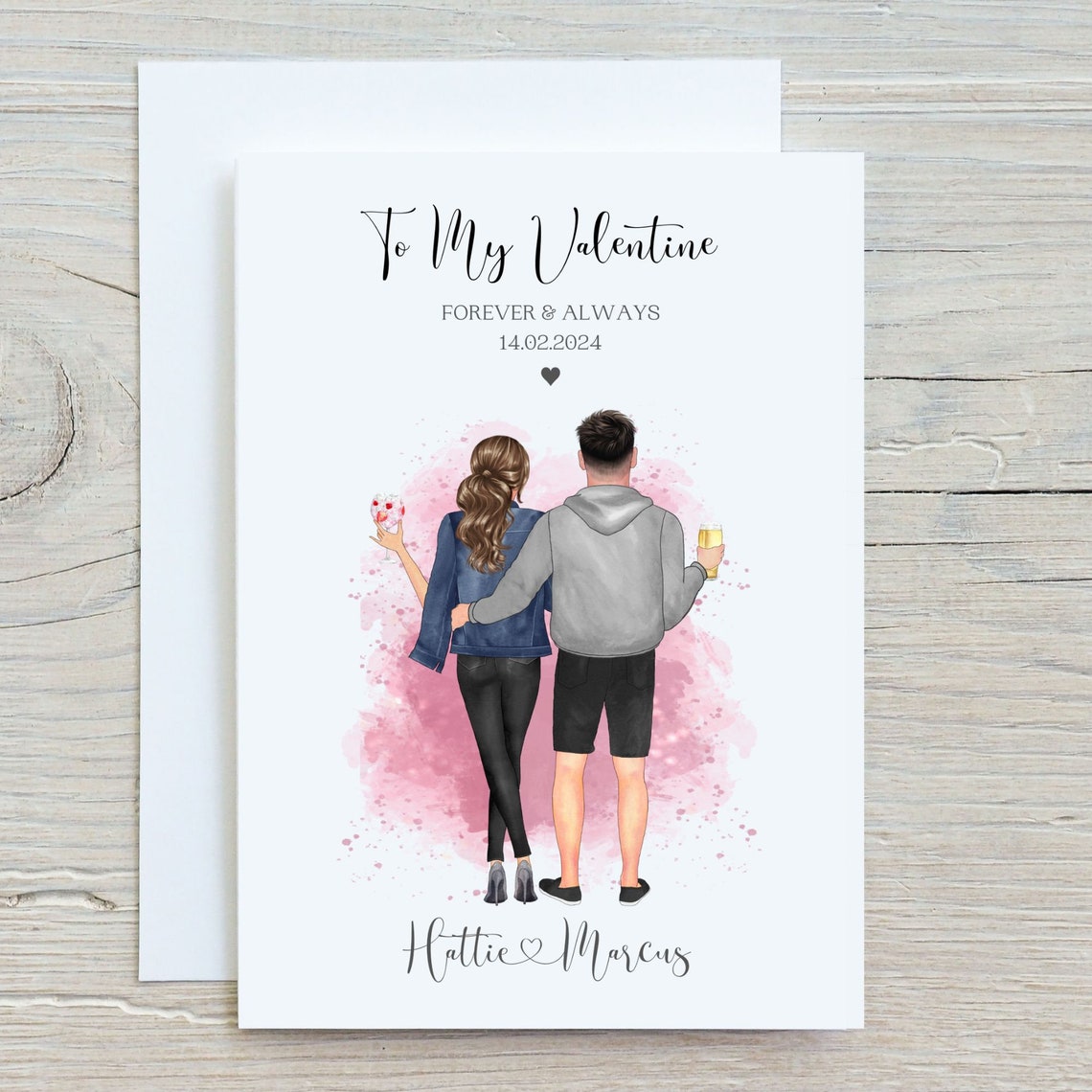 Personalised Casual Couple Valentine Card Keepsake Illustration Print