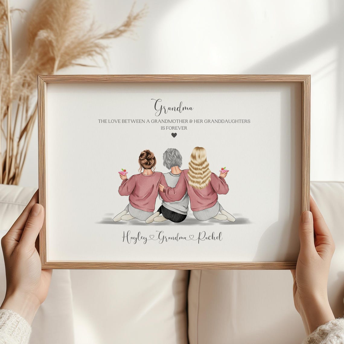 Personalised Grandma and Granddaughters Sitting Together Print