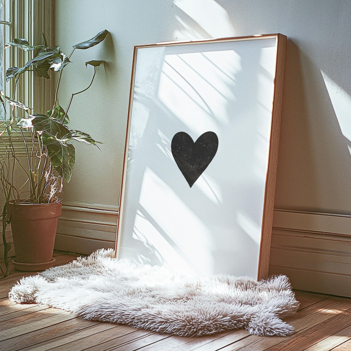 Minimal Heart Black And White Poster, Scandinavian Print