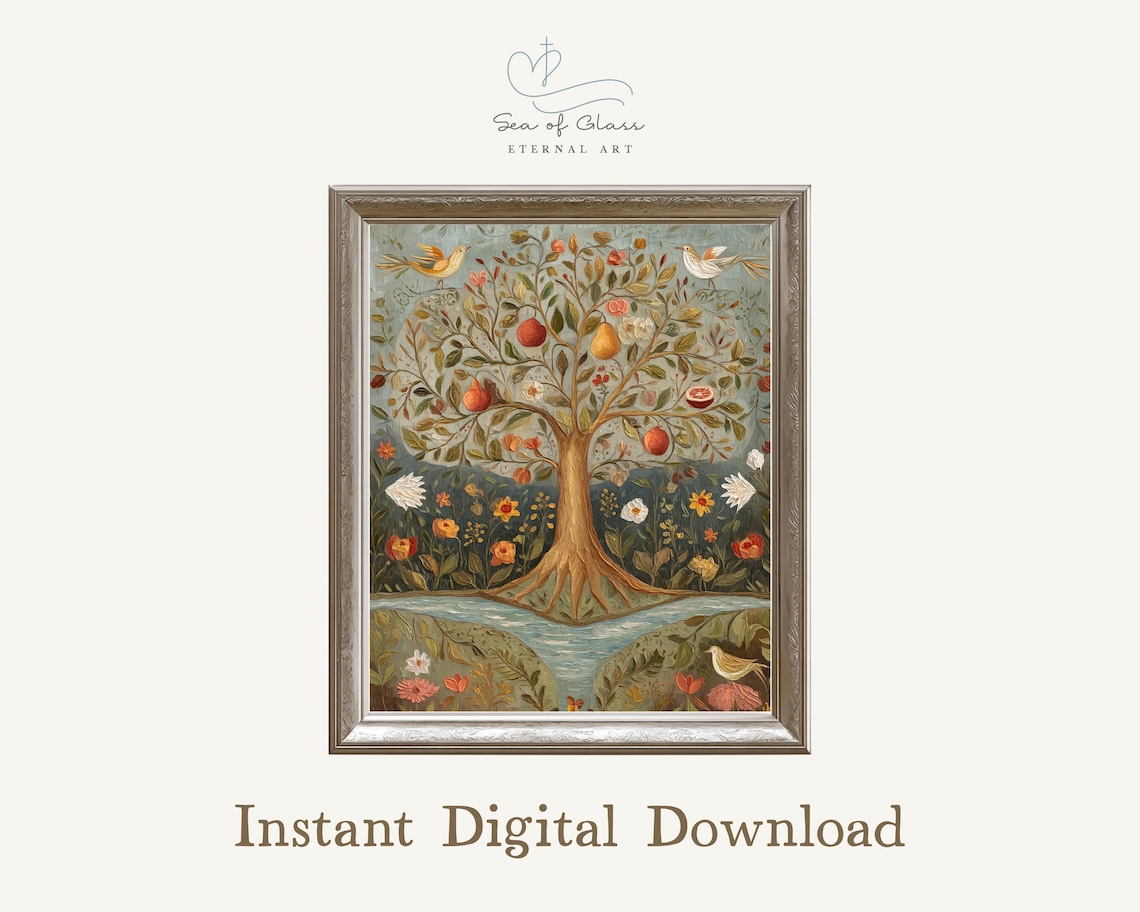 Tree Of Life Vintage Folk Style Art Print