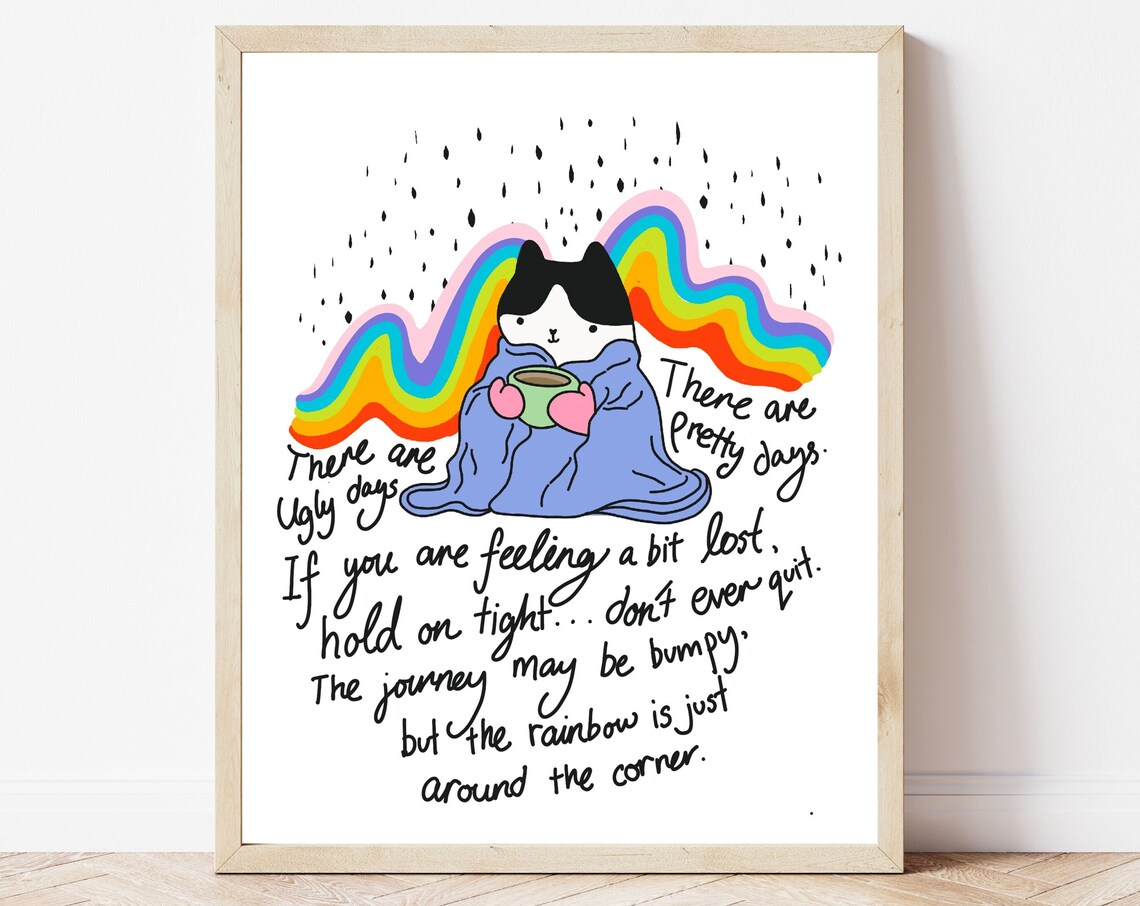 Cute Cat Rainbow Wall Art, Modern Kitchen Decor