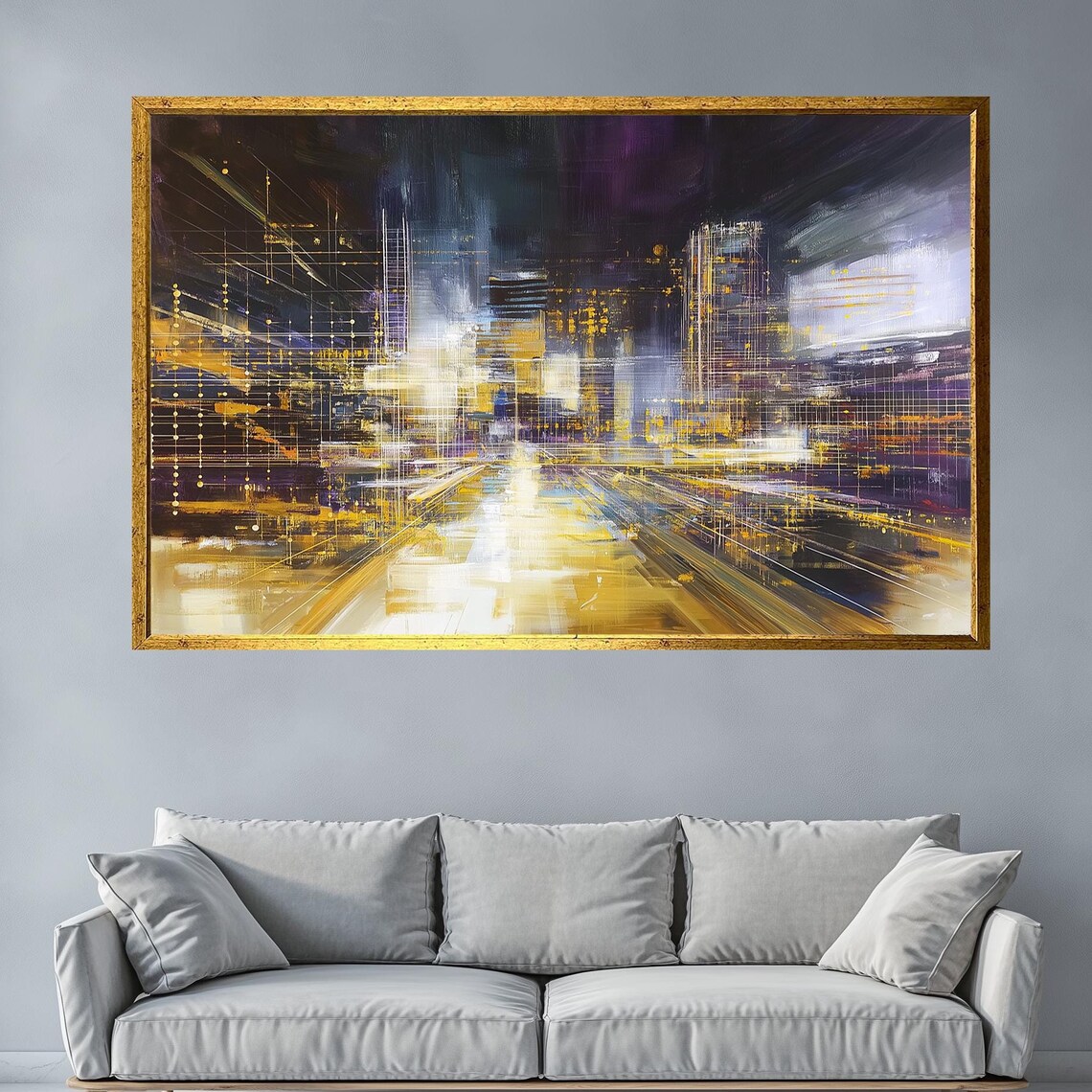 Abstract City Night Lights Golden Skyline Modern Urban Wall Poster
