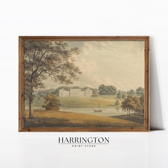 English Manor House Vintage Country Landscape Art Print