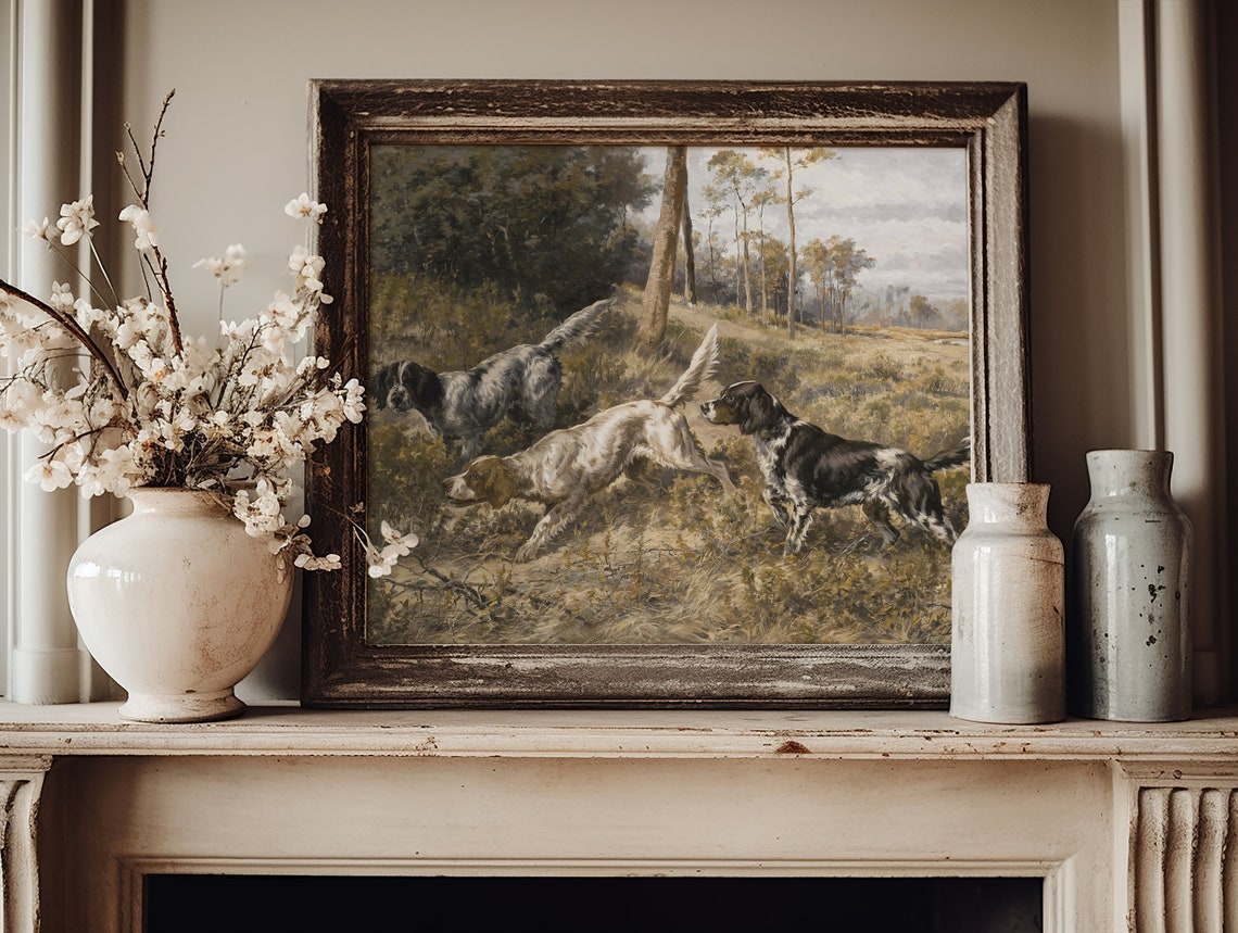 Country Dogs Painting Countryside Vintage Print Vintage Landscape Country Field Landscape Print Painting - Image 4