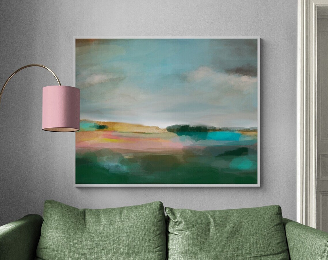 Green Landscape Farmhouse Art Print, Rustic Decor