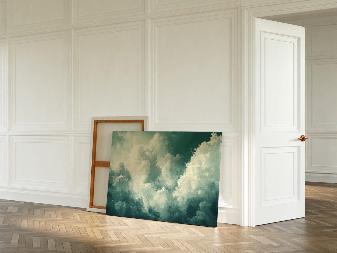 Dreamy Teal Cloudscape Painting Ethereal Abstract Sky Wall Art Poster - Image 4