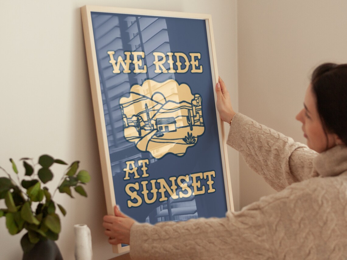 Western We Ride At Sunset Desert Cactus Cowboy Blue Wall Decor Poster - Image 4