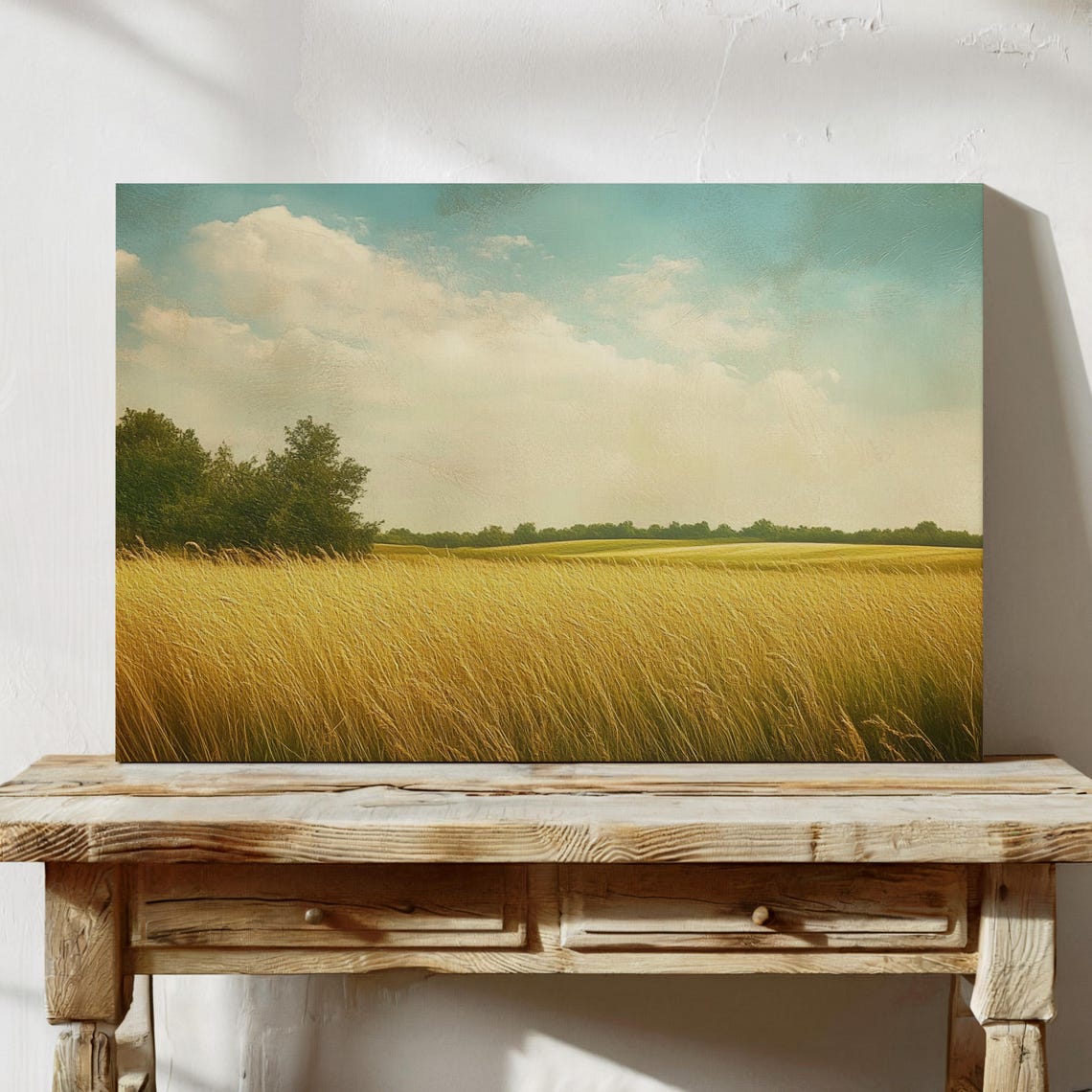 Golden Wheat Field Under Blue Sky Rustic Country Landscape Poster - Image 2