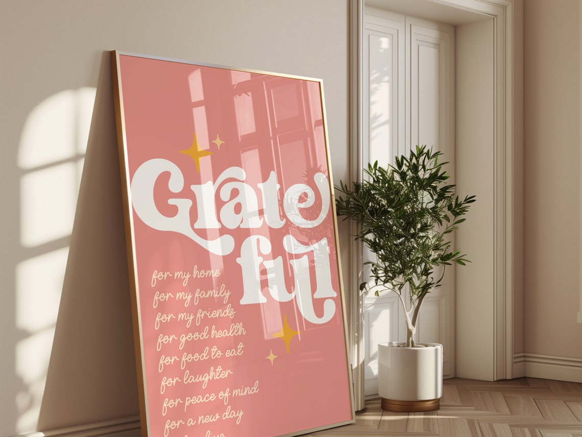 Grateful For My Home Retro White Script On Pink Gratitude Poster - Image 2