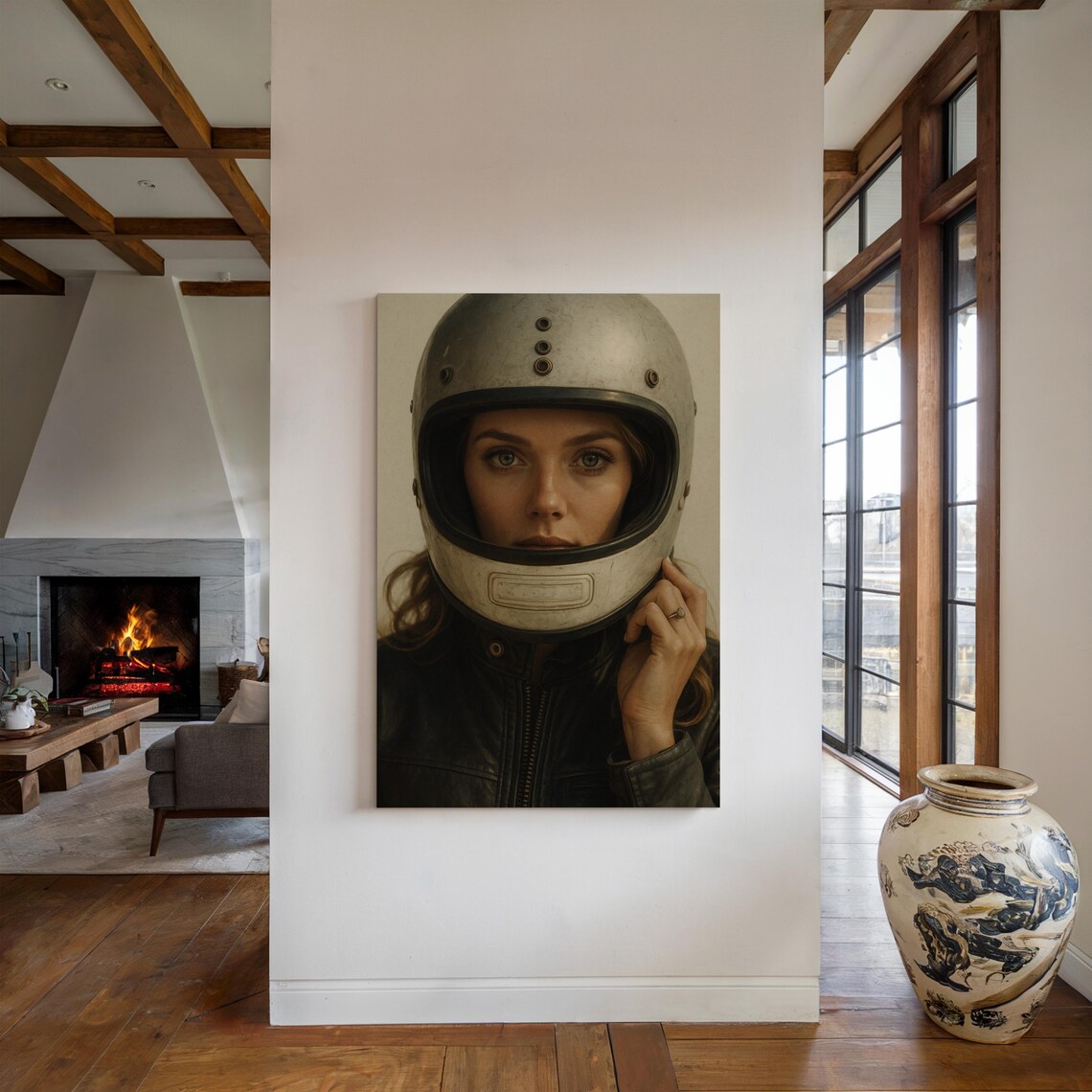 Vintage Helmet Woman Portrait, Retro Motorsport - Image 5