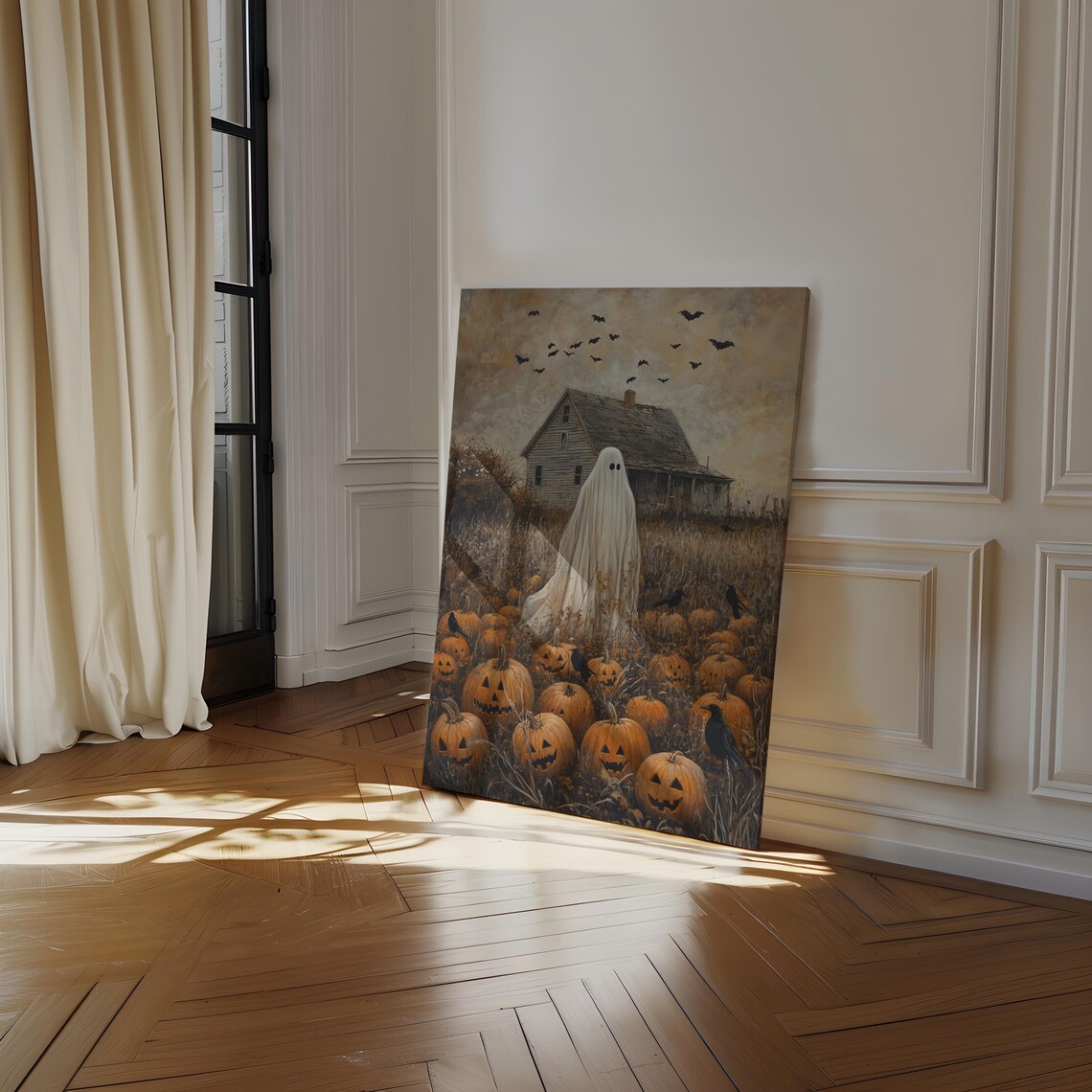 Haunted Ghost In Pumpkin Patch, Spooky Halloween Art Print - Image 5