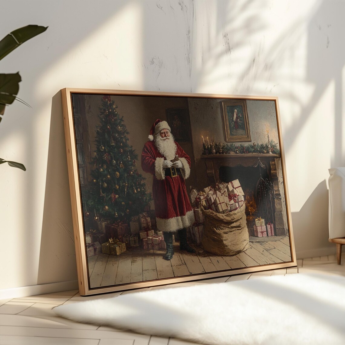Traditional Santa Claus by Fireplace Cozy Christmas Gifts Poster - Image 3