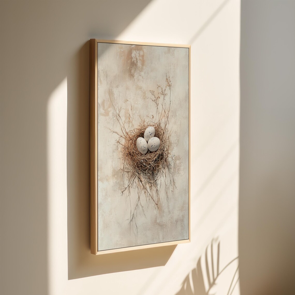 Rustic Bird Nest Painting, Minimalist Wildlife Artwork - Image 5