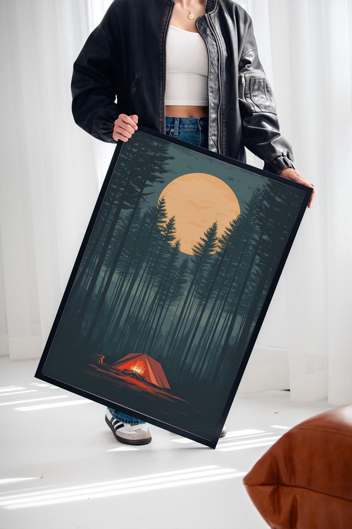Moonlit Camping, Cozy Campfire In Dark Forest - Image 4