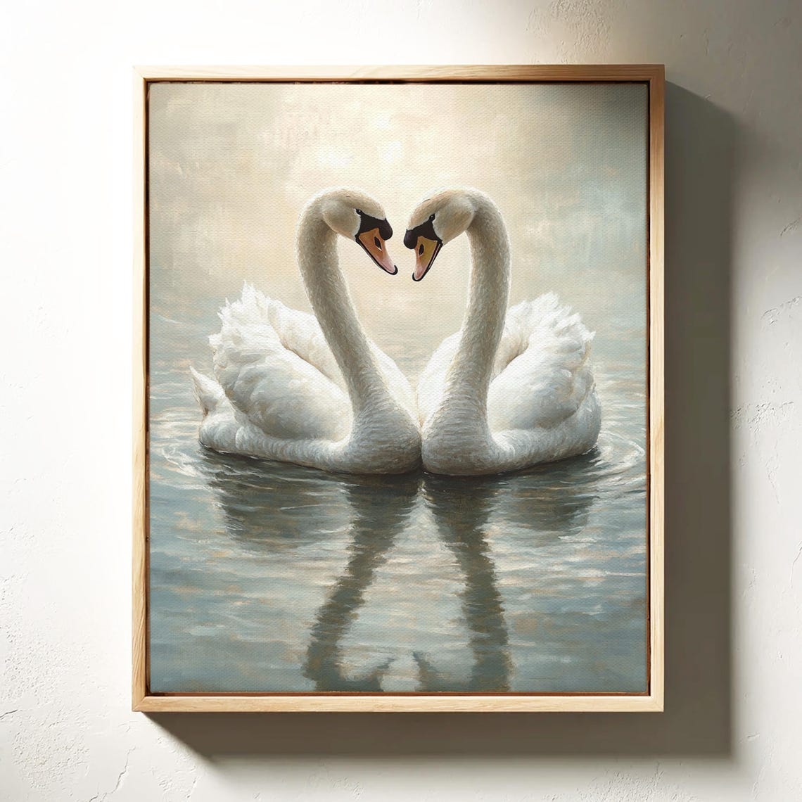 Elegant White Swans Forming Heart Golden Light Romantic Love Print - Image 4