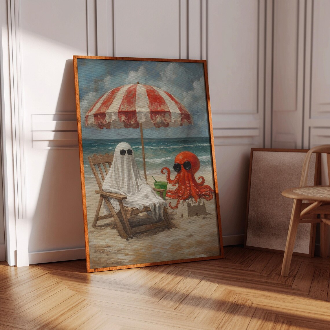 Ghost And Octopus At The Beach, Funny Summer Art Print - Image 5
