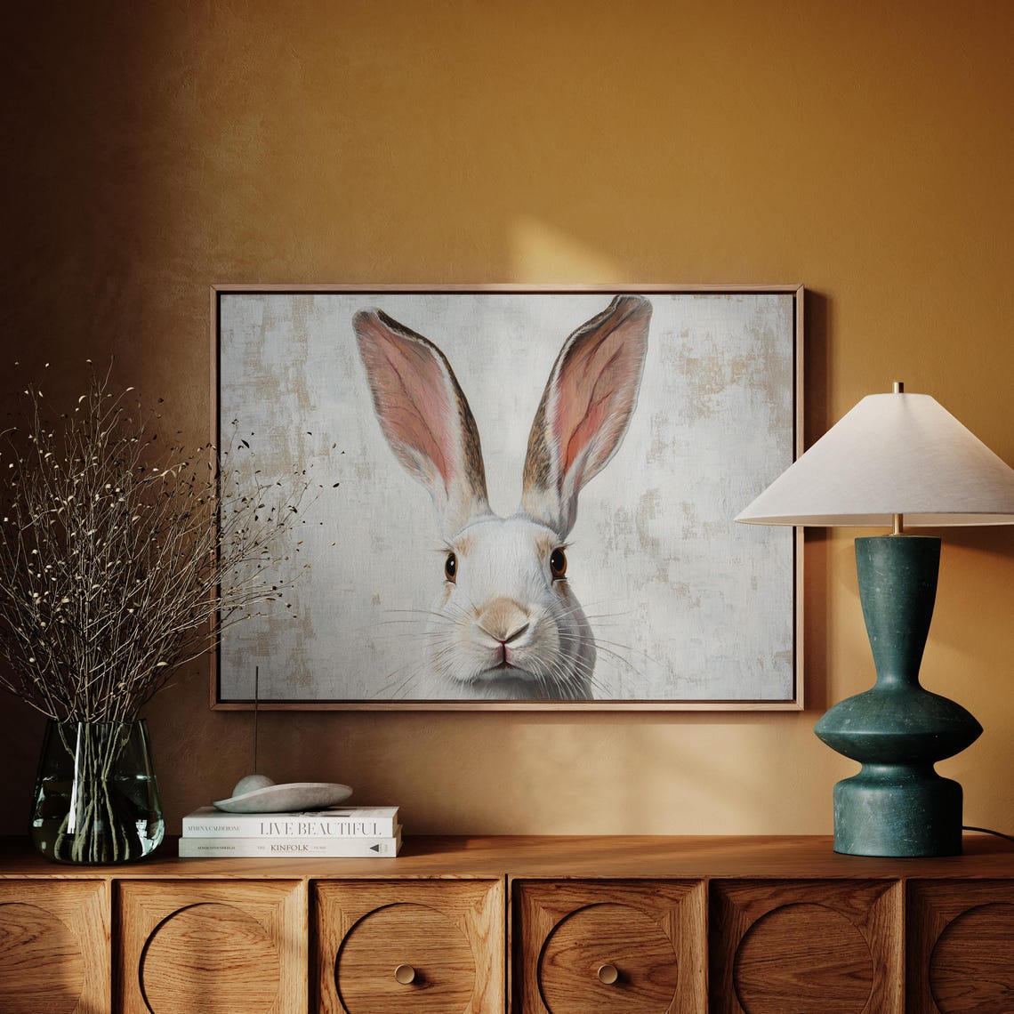 White Rabbit Front Portrait Soft Neutral Minimalist Farmhouse Print - Image 3