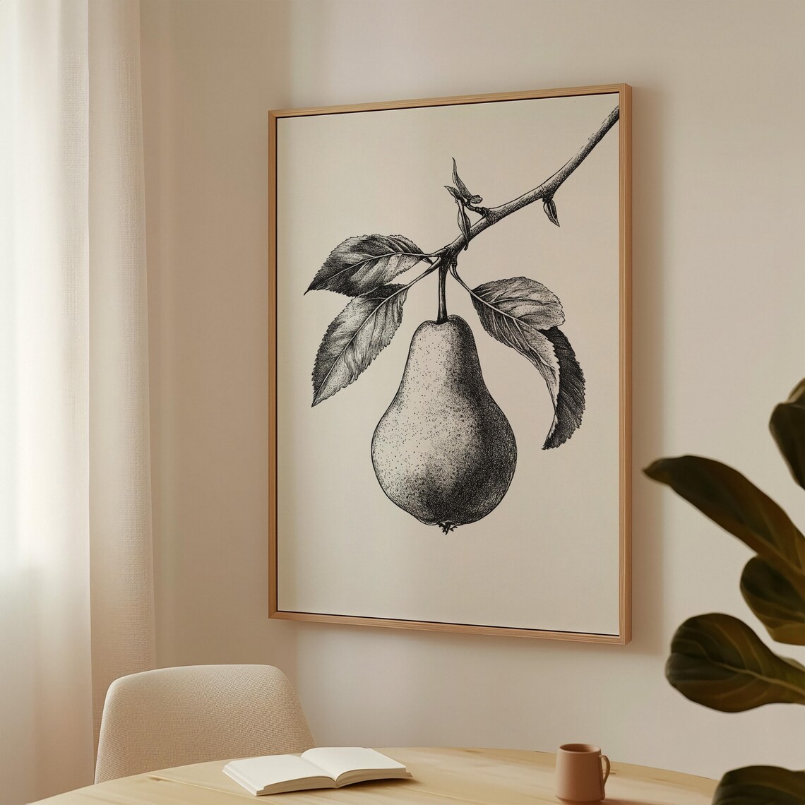 Botanical Pear Drawing, Vintage Fruit Sketch