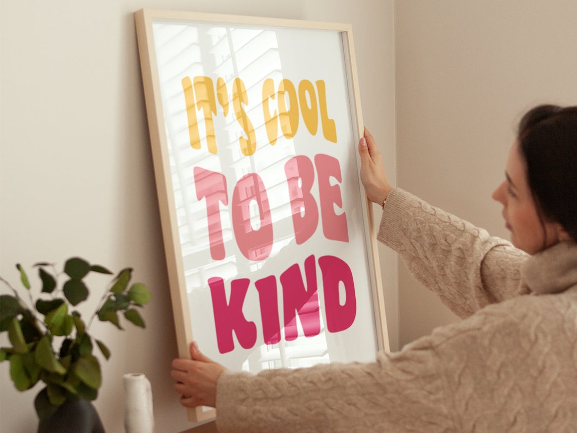 Be Kind Groovy Typography Retro Rainbow Lettering Motivational Poster - Image 4