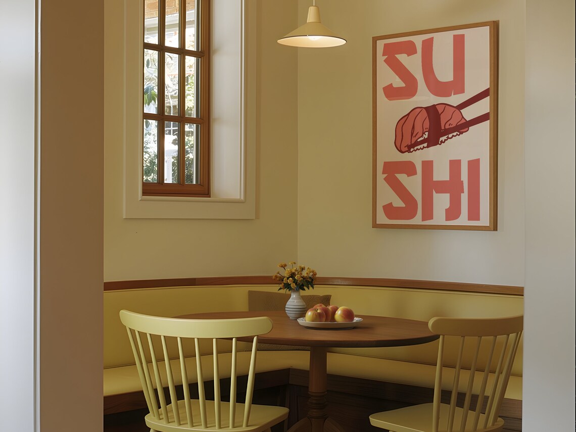 Sushi Chopsticks Tuna Nigiri Retro Red Japanese Food Wall Art - Image 4