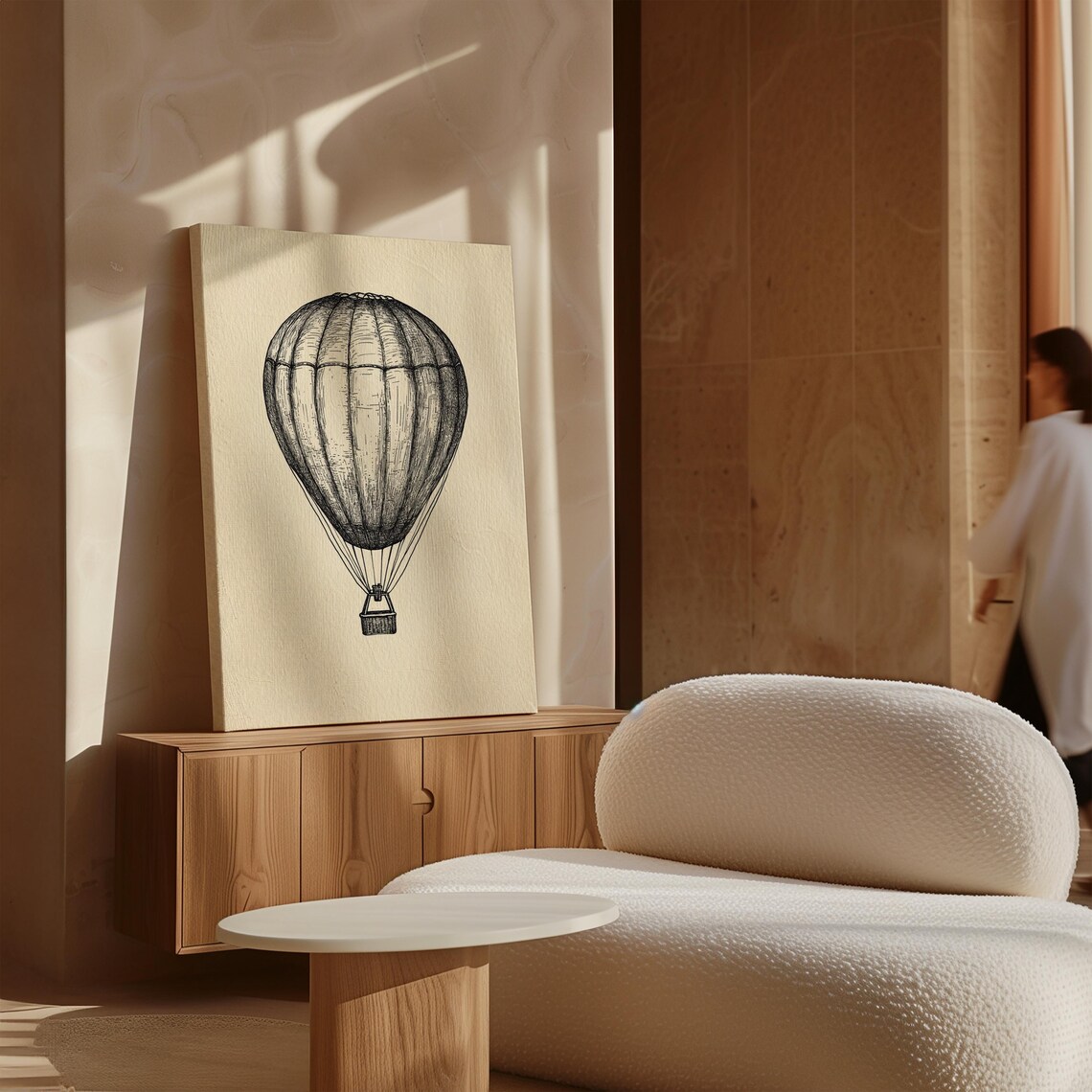 Vintage Hot Air Balloon Drawing, Retro Travel Art - Image 3