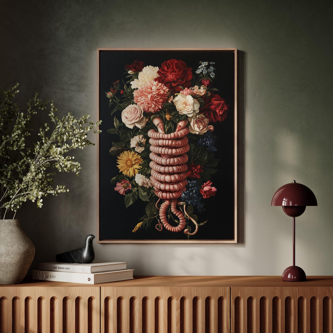 Gothic Floral Anatomy Intestine Bouquet Dark Botanical Art Print