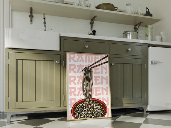 Bold Ramen Art Print With Japanese Typography Modern Kitchen Wall Decor Food Lovers Poster Ramen Bowl And Chopsticks Art Physical Print